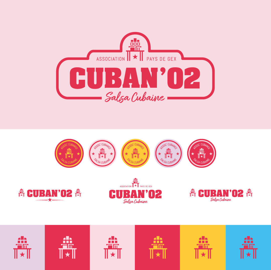 Branding Association Cuban'O2 (association Salsa Cubaine basée dans le Pays de Gex) : logo, couleurs, favicon, sticker. Réalisé par LG Graphics, graphiste freelance